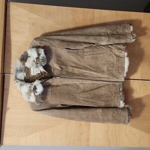 Women's vintage Tan St. John's Bay leather and rabbit fur coat size small